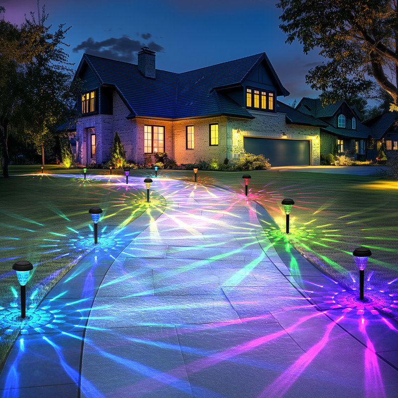 gigalumi 12 Pack Solar Outdoor Lights, RGB Color-Changing LED